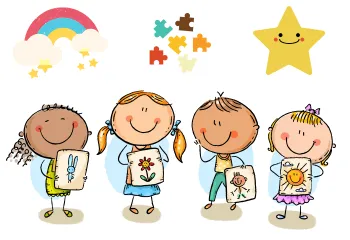 children holding drawings